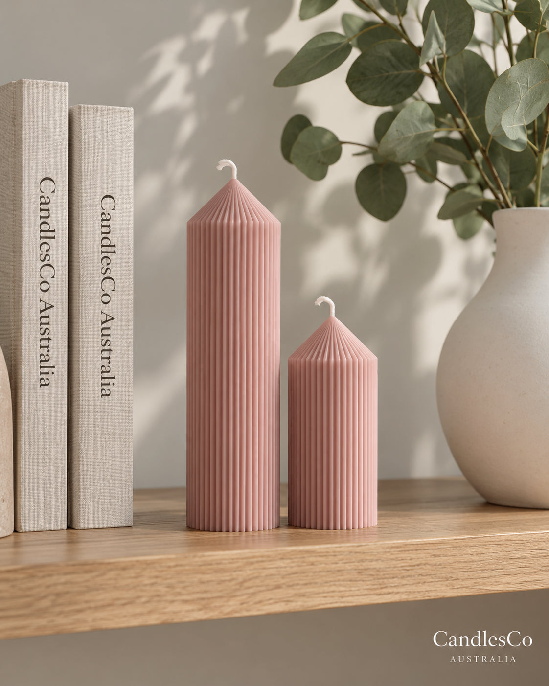 Ribbed Peak Pillar Candle – Handmade Unscented Soy Wax Candle
