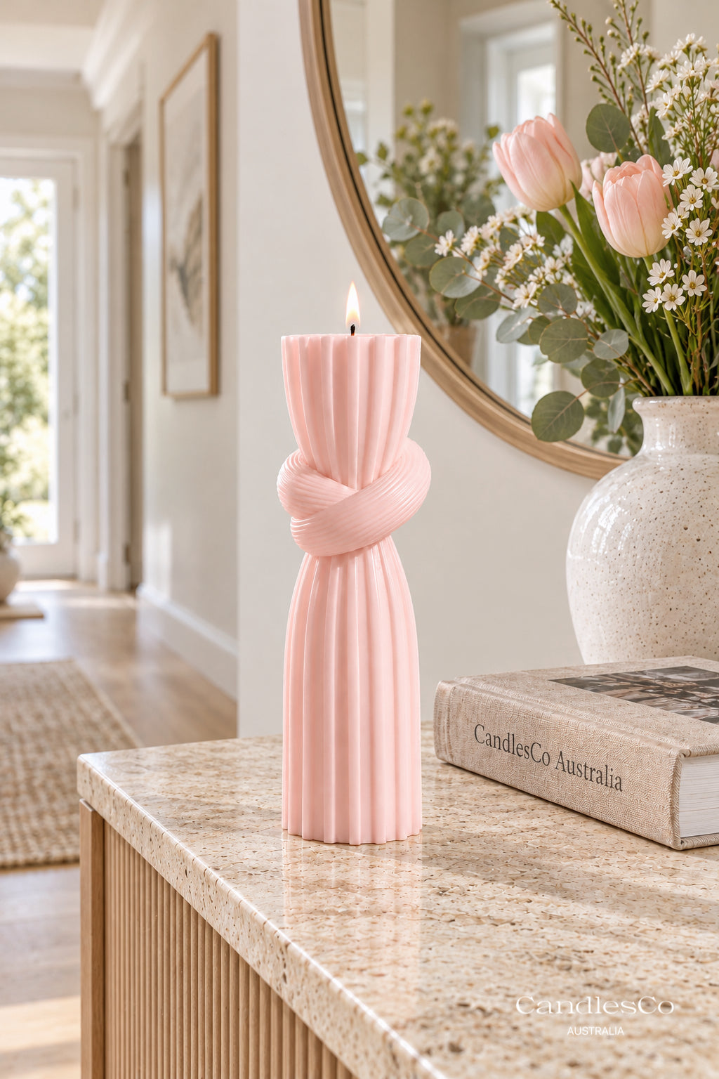 Knotted Ribbed Pillar Candle – Handmade Sculptural Soy Candle