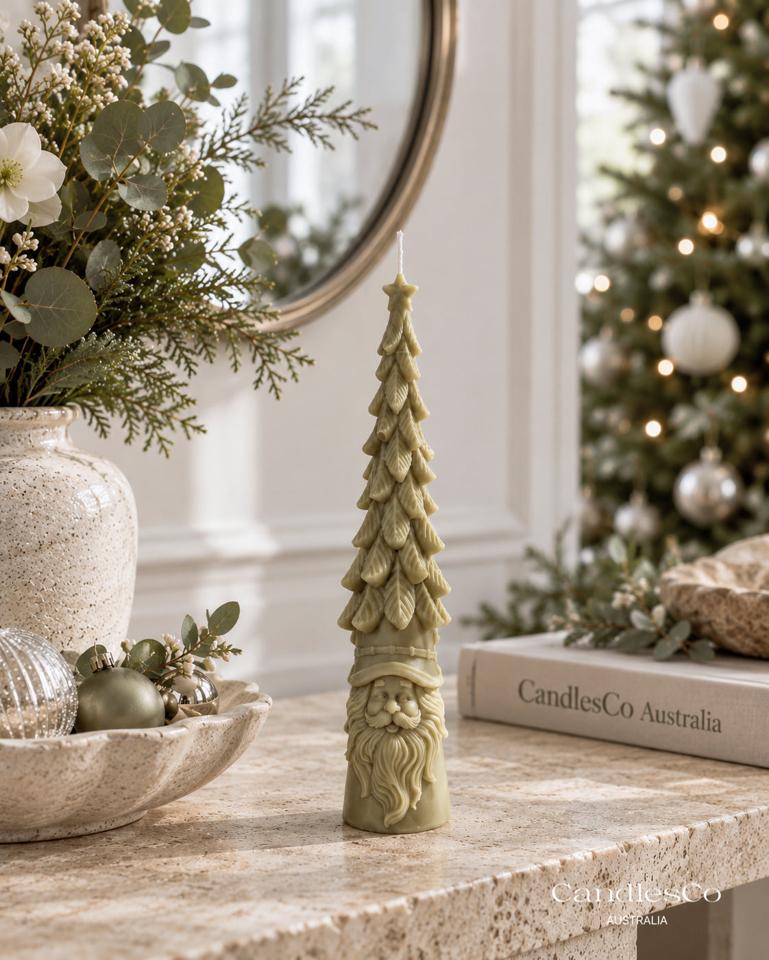 Santa Christmas Tree Candle – Handmade Unscented Soy Wax Candle