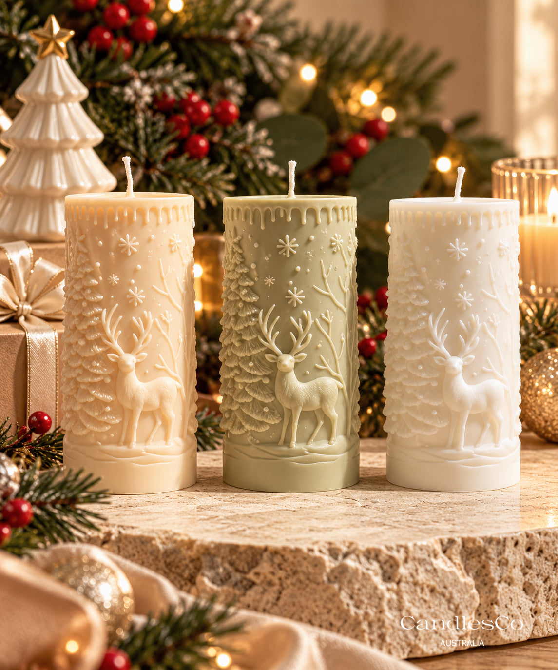 Christmas Reindeer Pillar Candle