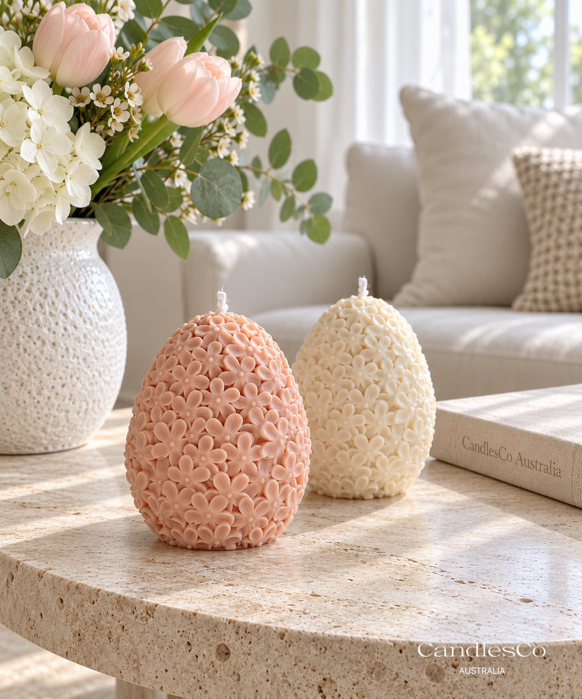 Floral Easter Egg Candle – Handmade Daisy Flower Soy Candle | Easter Home Décor