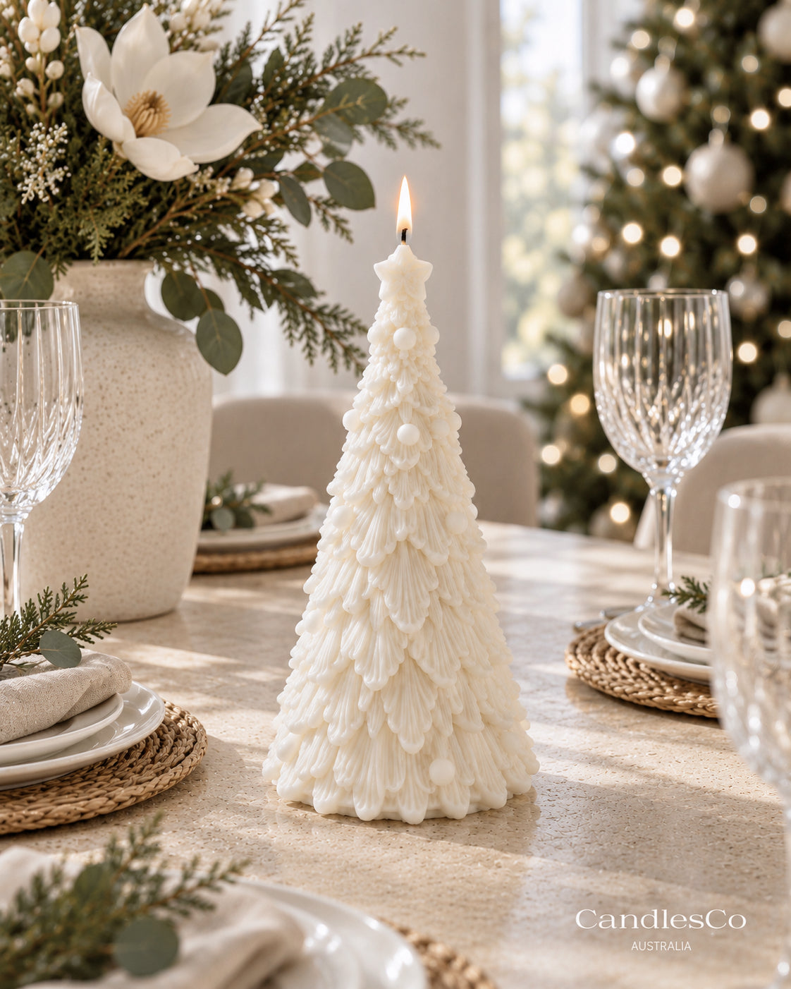 Decorated Christmas Tree Candle – Handmade Unscented Soy Wax Candle