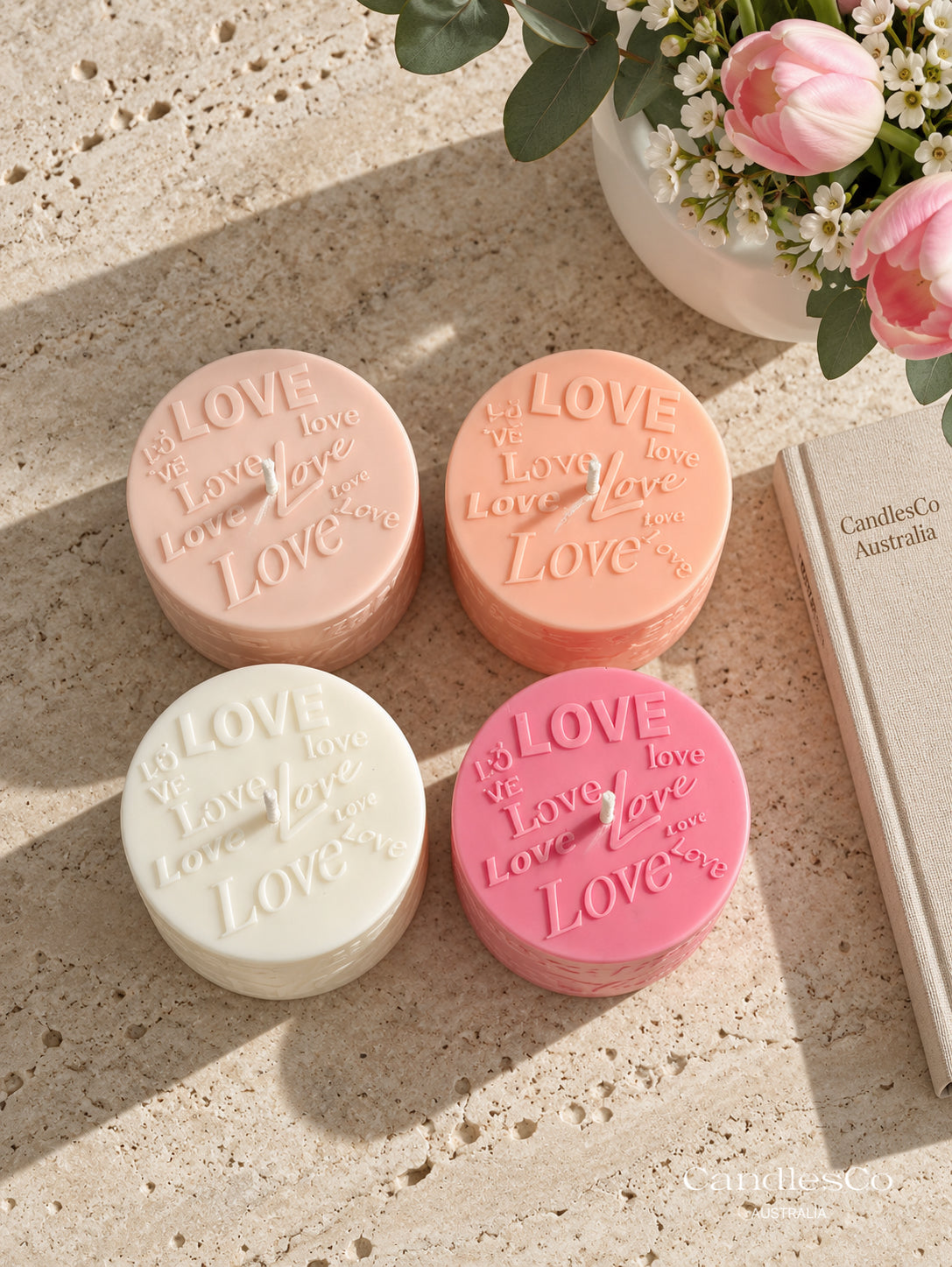 LOVE Pillar Candle – Handmade Embossed Soy Candle