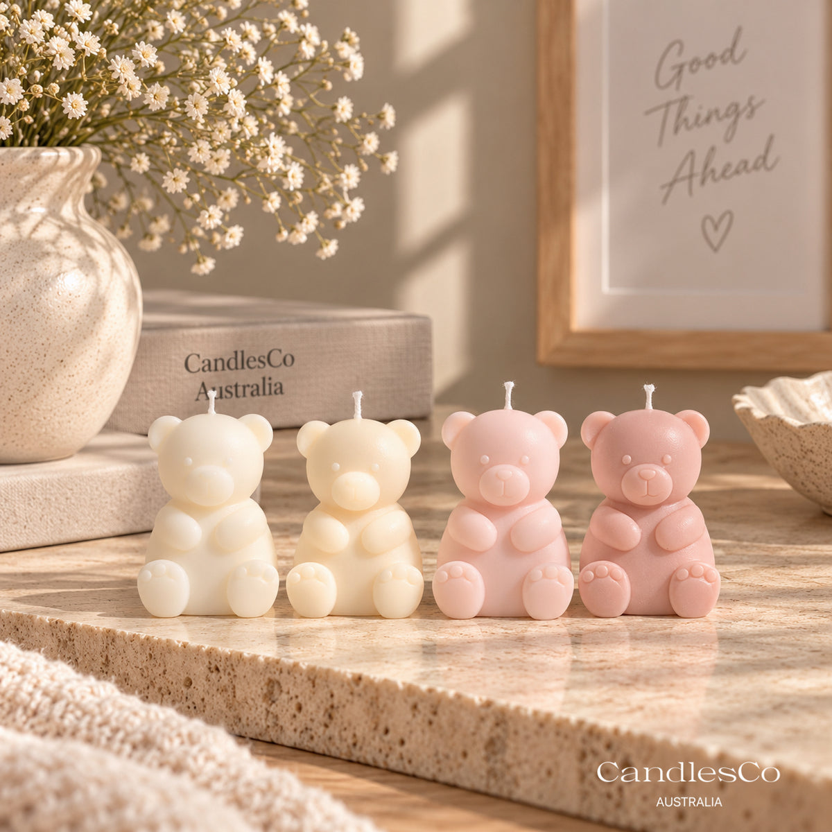 Mini Sitting Teddy Bear Candle – Handmade Unscented Soy Wax Candle | Baby Shower Favours & Cute Nursery Décor
