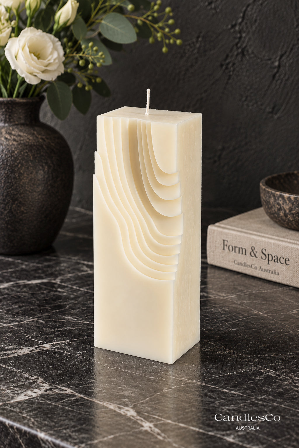 Abstract Wave Block Candle – Handmade Geometric Sculptural Soy Candle