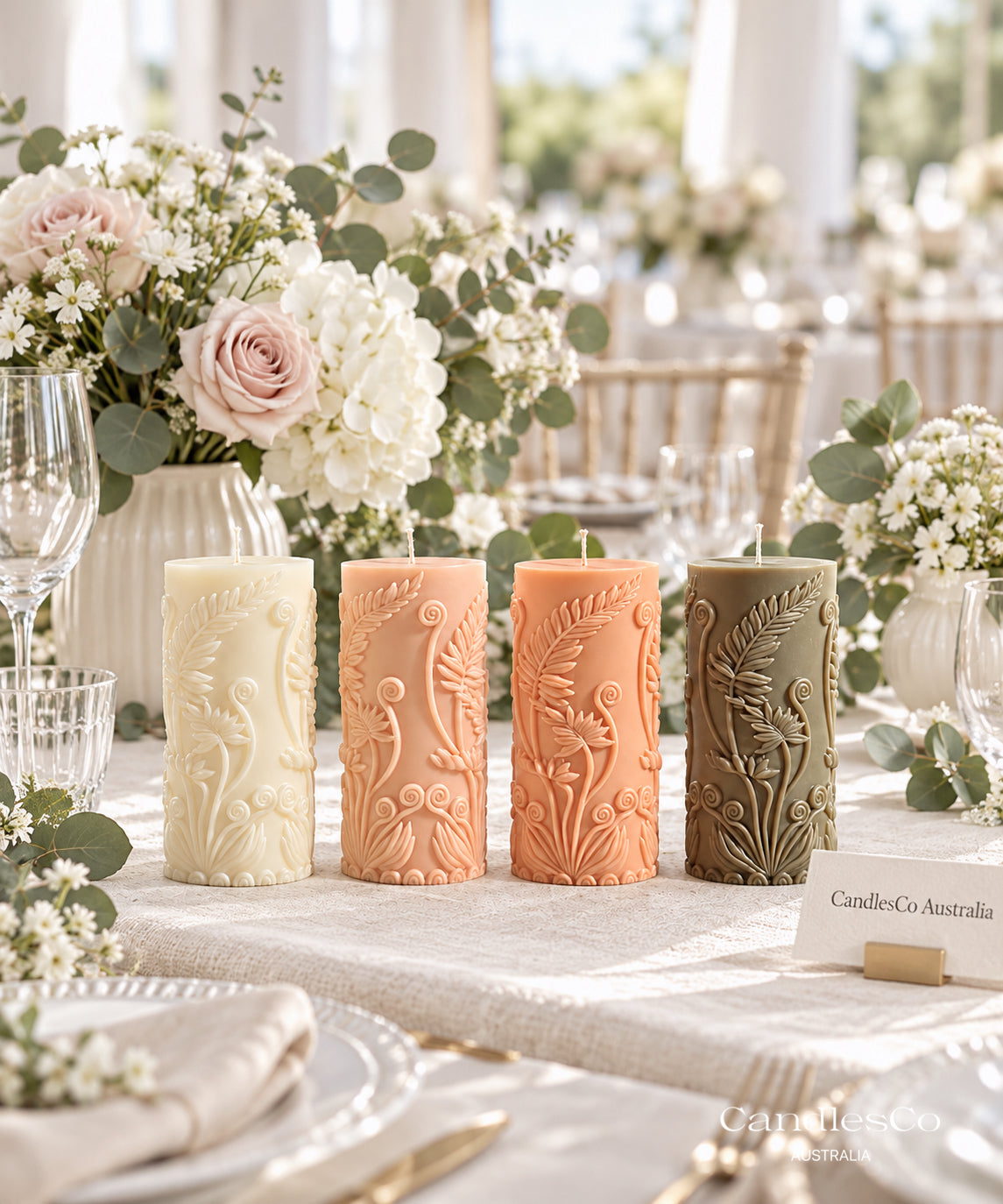 Botanical Fern Pillar Candle – Handmade Floral Soy Candle