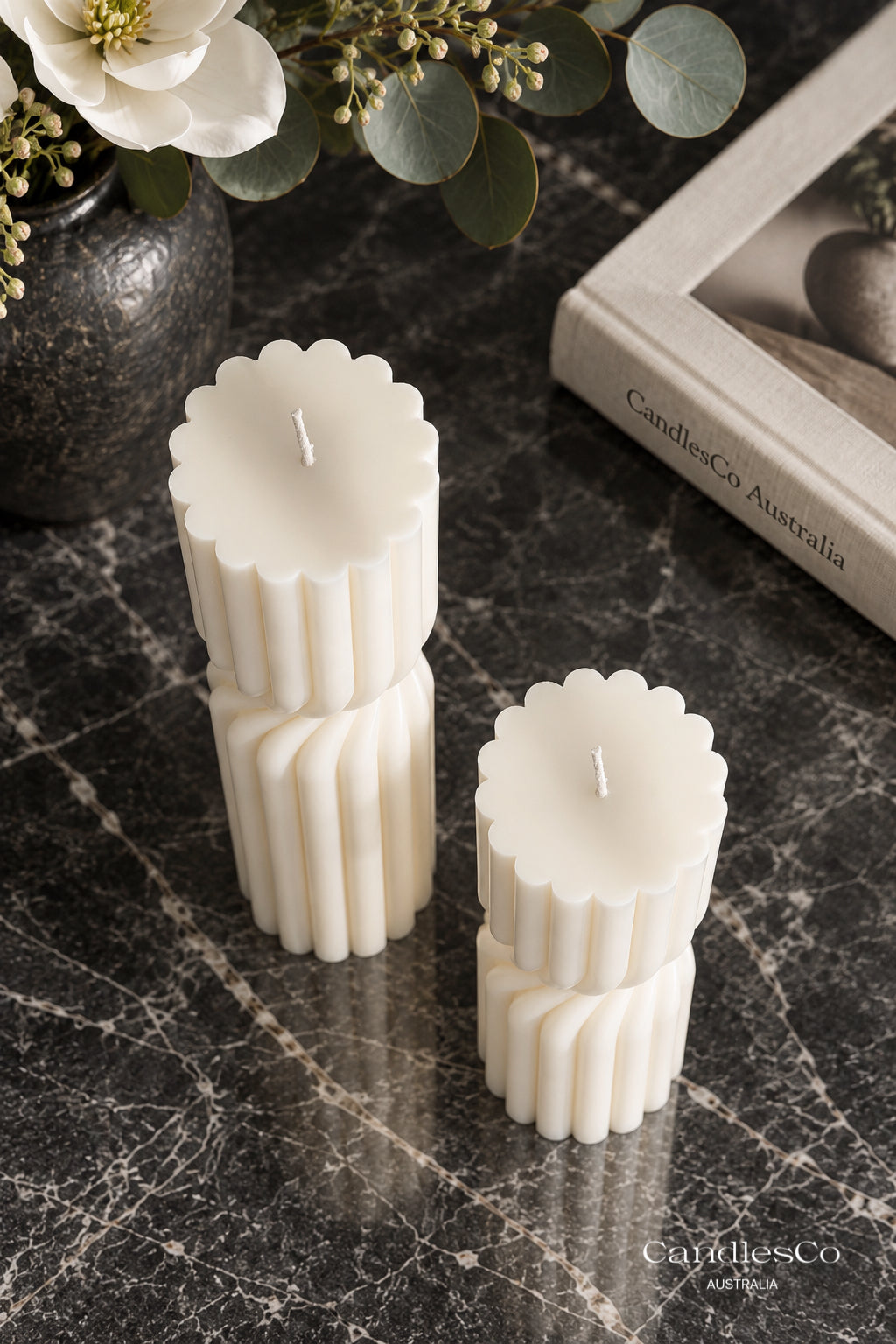 Twisted Ribbed Pillar Candle – Handmade Unscented Soy Wax Candle | Modern Sculptural Home Décor