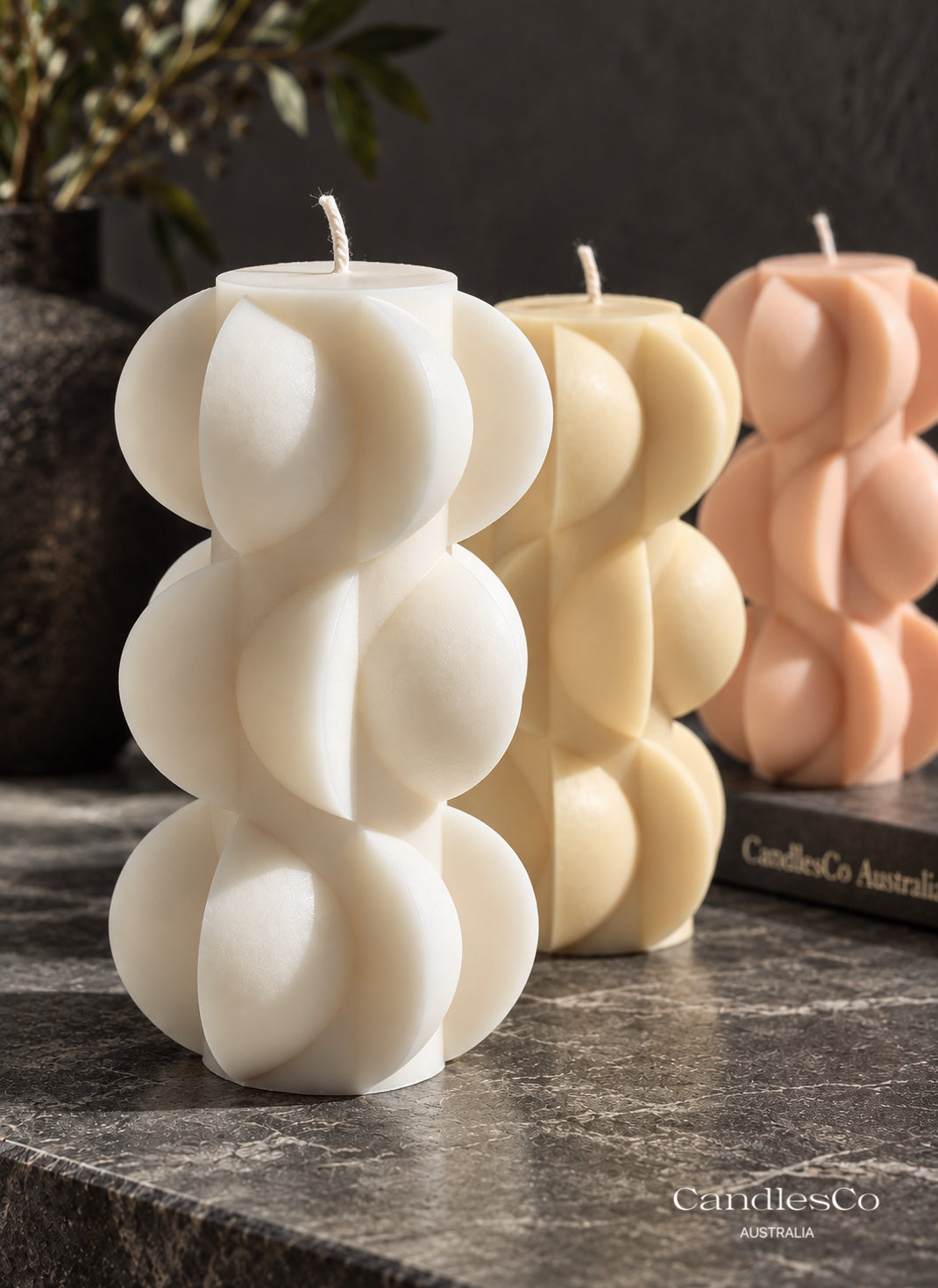 Abstract Bubble Pillar Candle – Handmade Geometric Sculptural Soy Candle