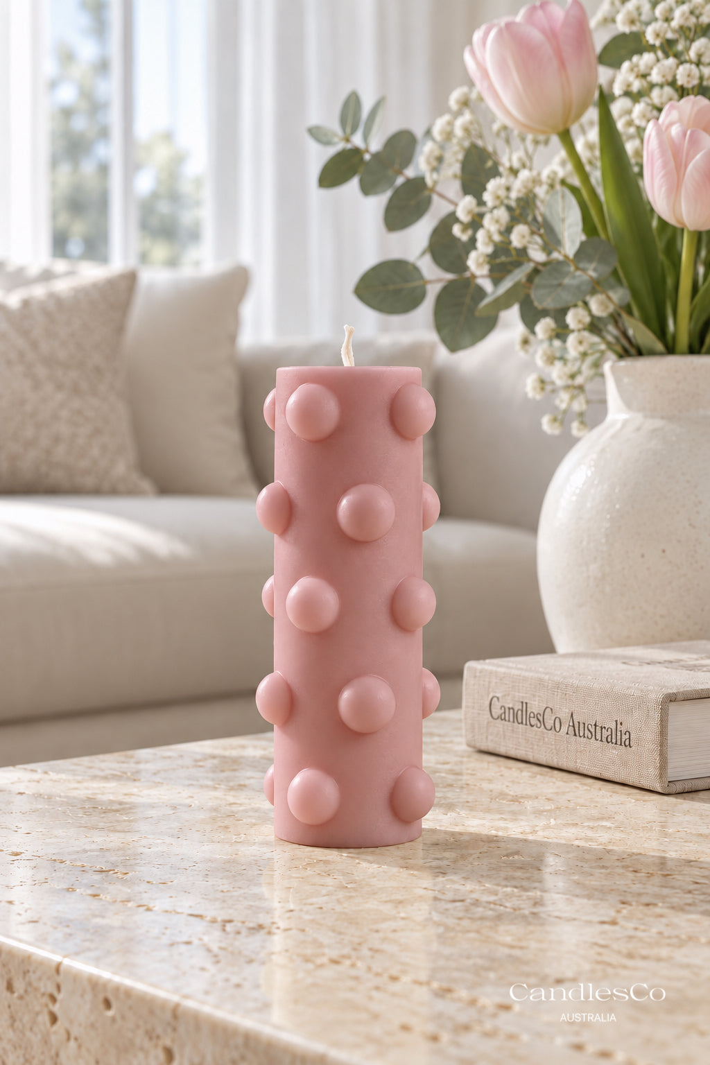 Bubble Dot Pillar Candle – Handmade Sculptural Soy Candle