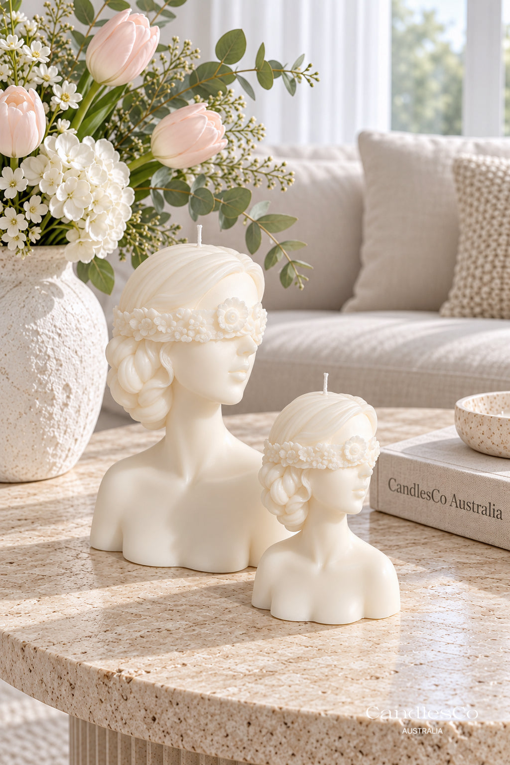 Floral Goddess Bust Candle – Handmade Female Sculpture Soy Candle