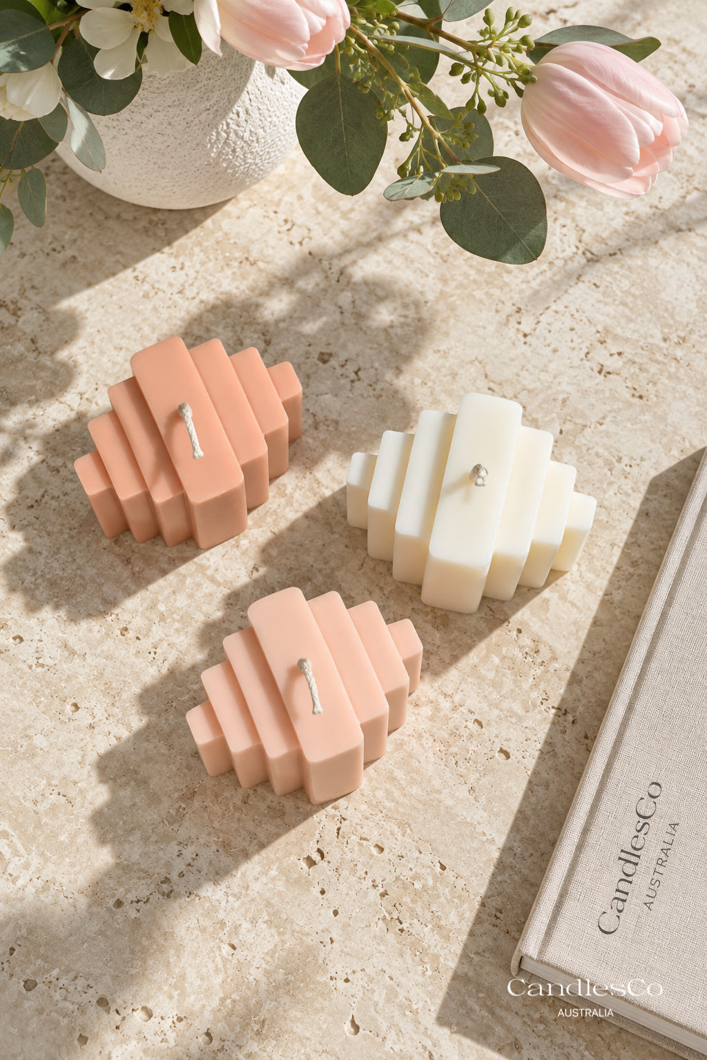 Geometric Starburst Pillar Candle – Handmade Sculptural Soy Candle