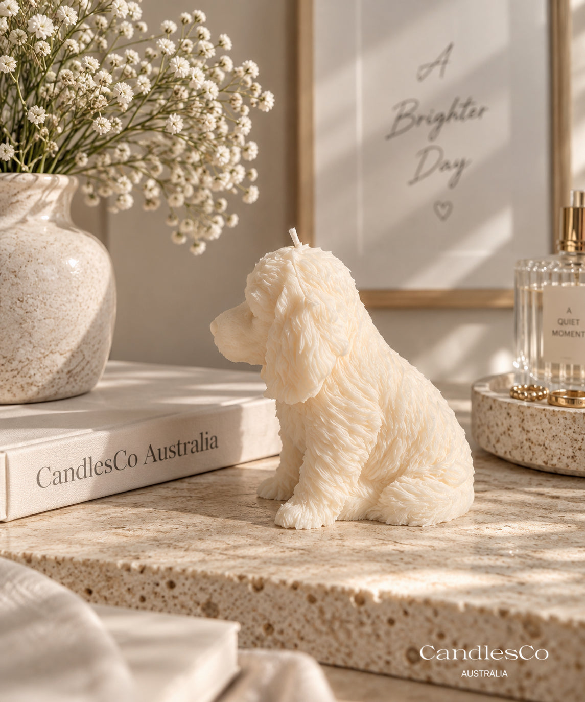 Cute Sitting Puppy Candle – Handmade Unscented Soy Wax Dog Candle | Spaniel Puppy & Pet Lover Gift