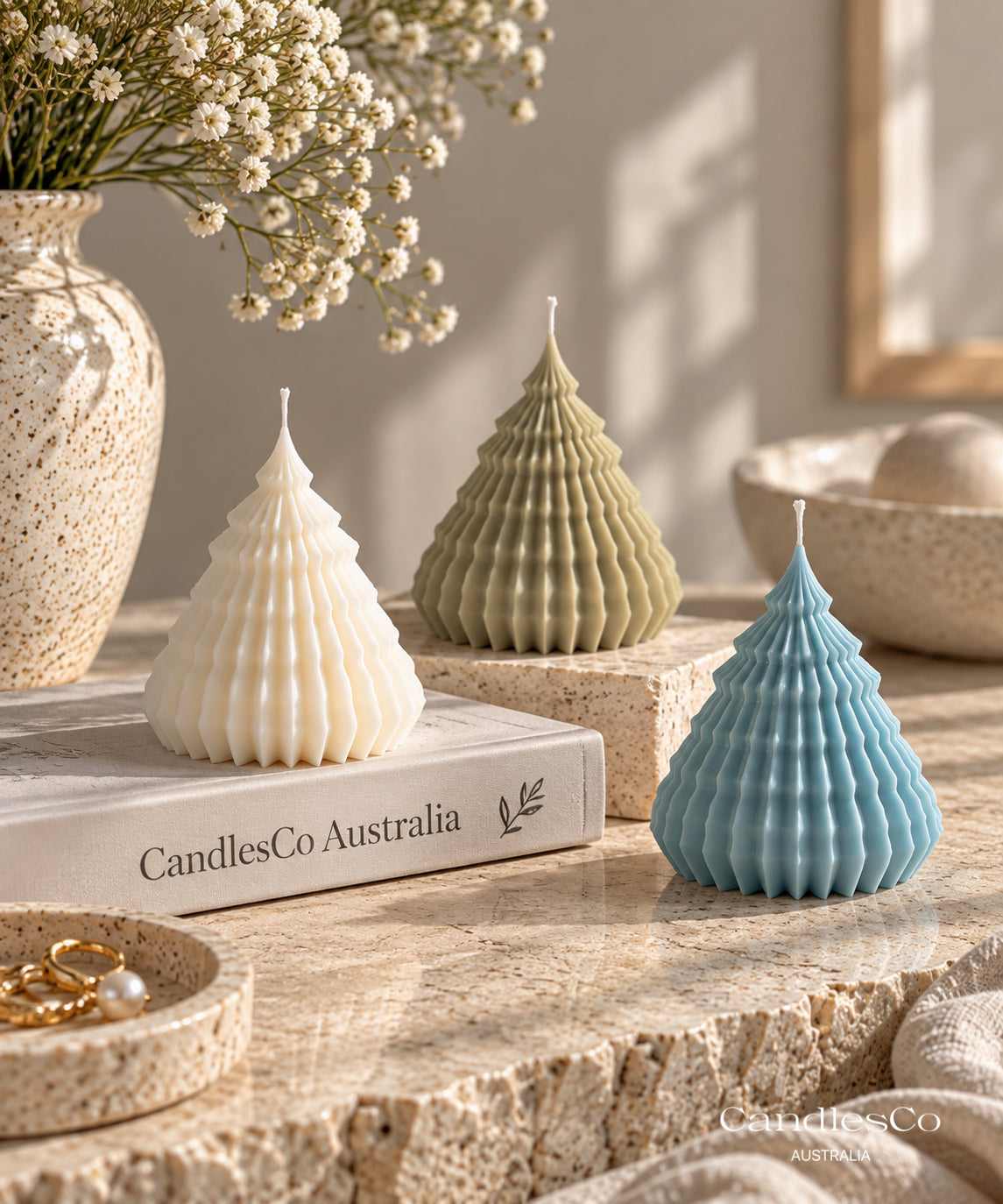 Pleated Christmas Tree Candle – Sculptural Soy Christmas Candle