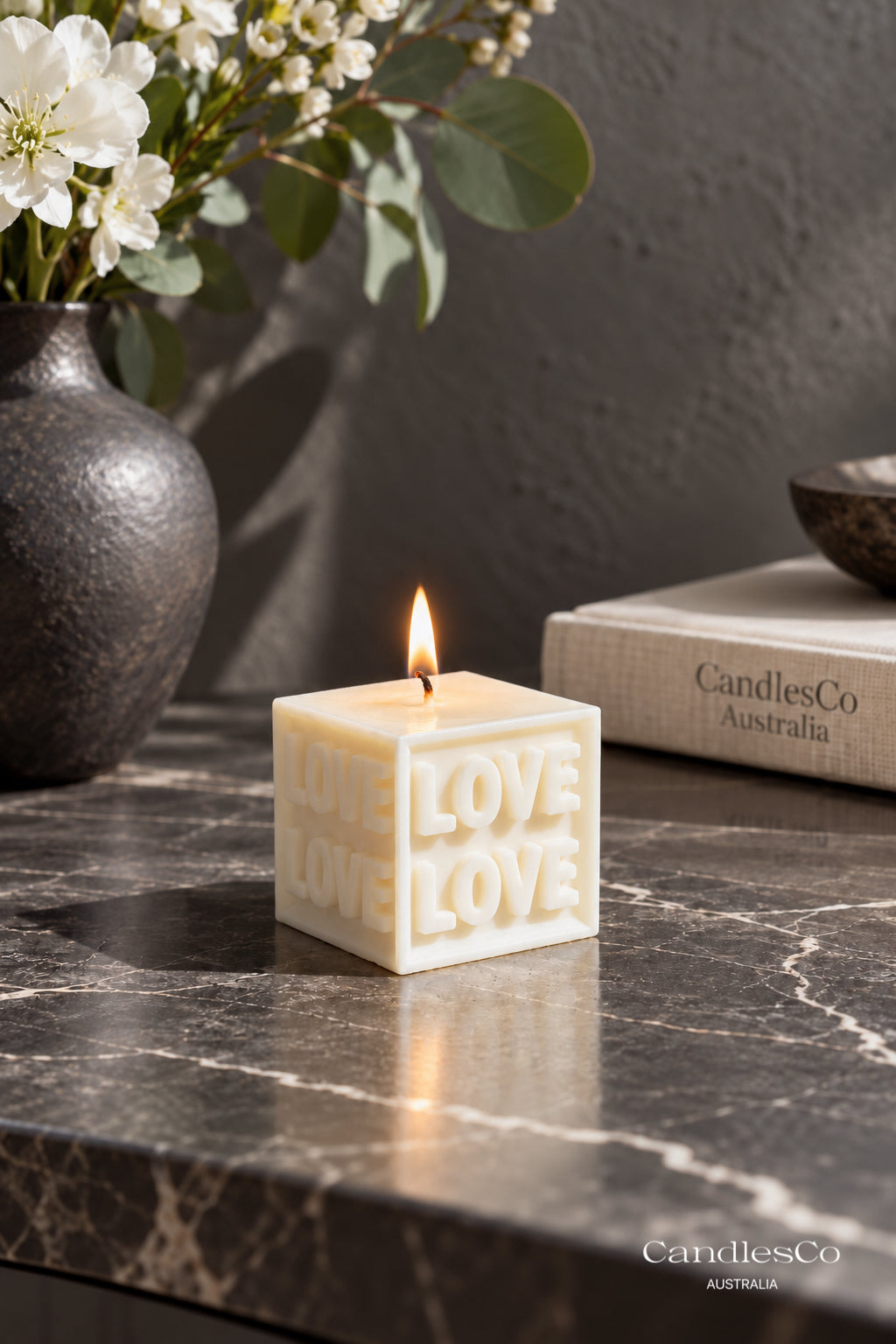 LOVE Cube Candle – Handmade Unscented Soy Wax Candle | Romantic Sculptural Candle & Valentine’s Day Gift