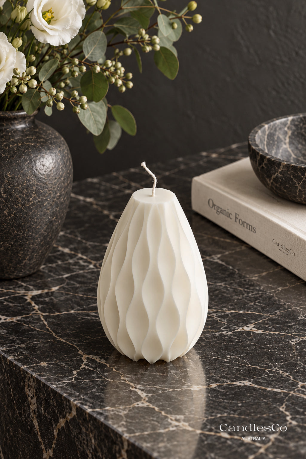 Sculptural Teardrop Candle – Handmade Wavy Ribbed Soy Candle | Modern Home Décor