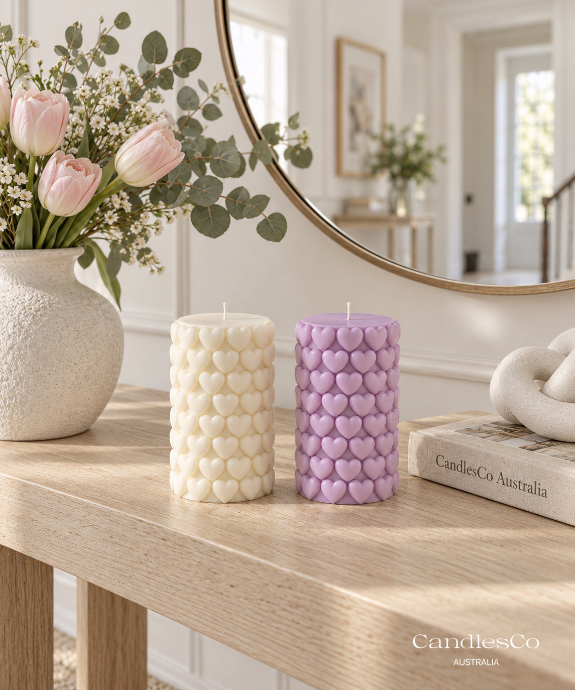 Heart Bubble Pillar Candle – Handmade Romantic Soy Candle