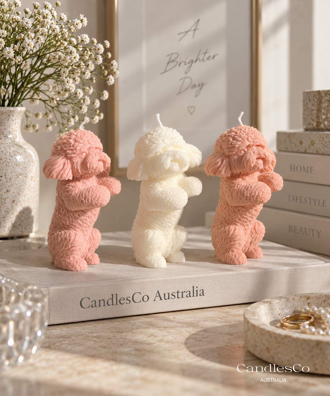 Cute Poodle Puppy Candle – Handmade Unscented Soy Wax Dog Candle | Pet Lover Gift & Sculptural Home Décor