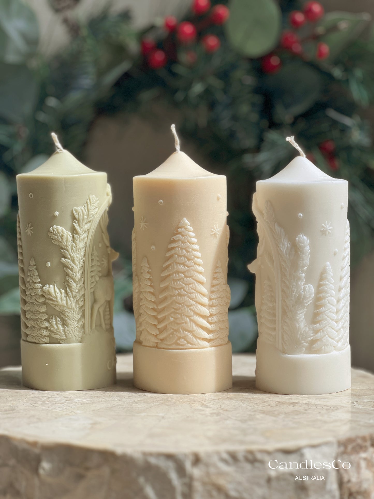 Merry Reindeer Pillar Candle