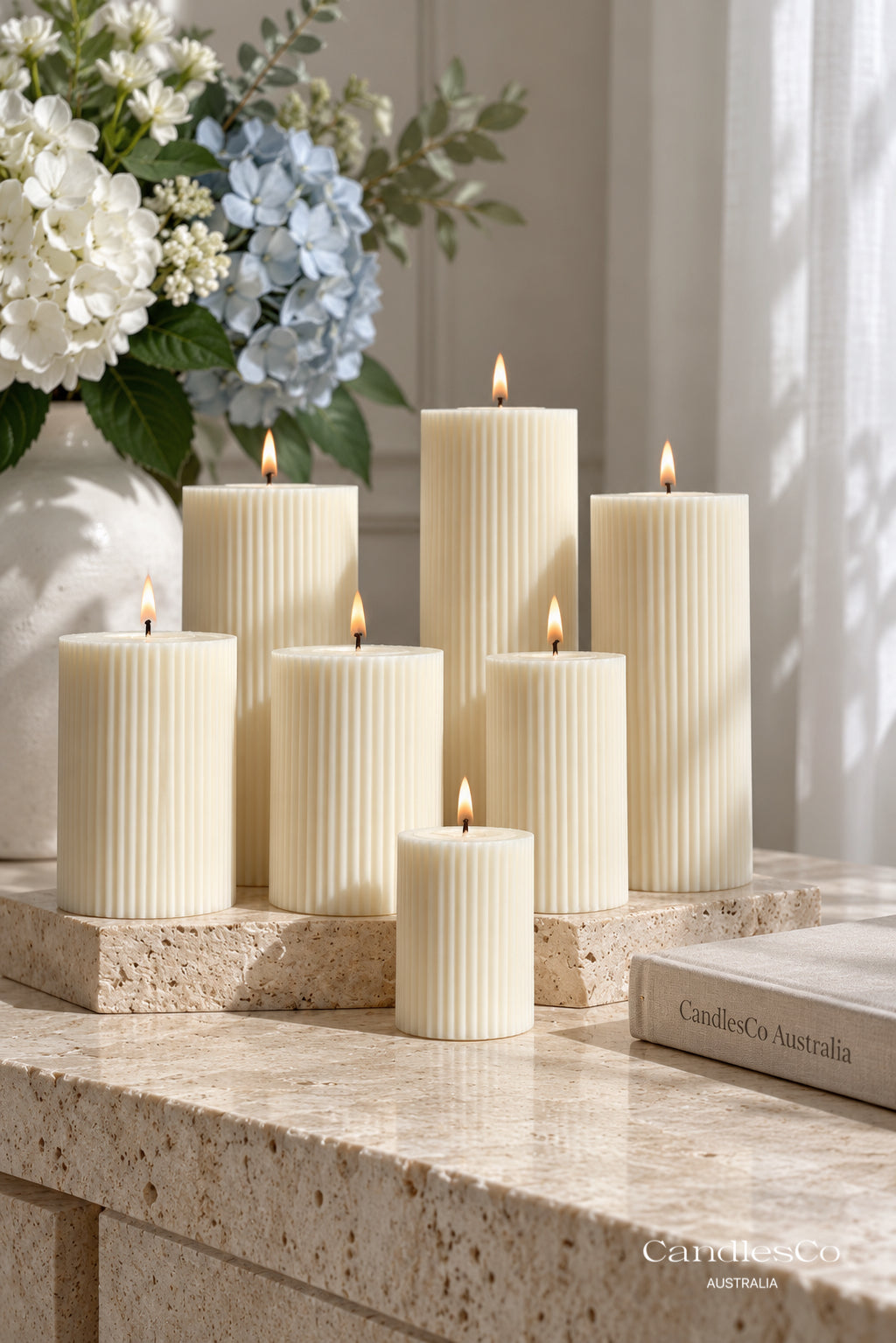 Ribbed Pillar Candle – Handmade Fluted Soy Candle | 8 Sizes