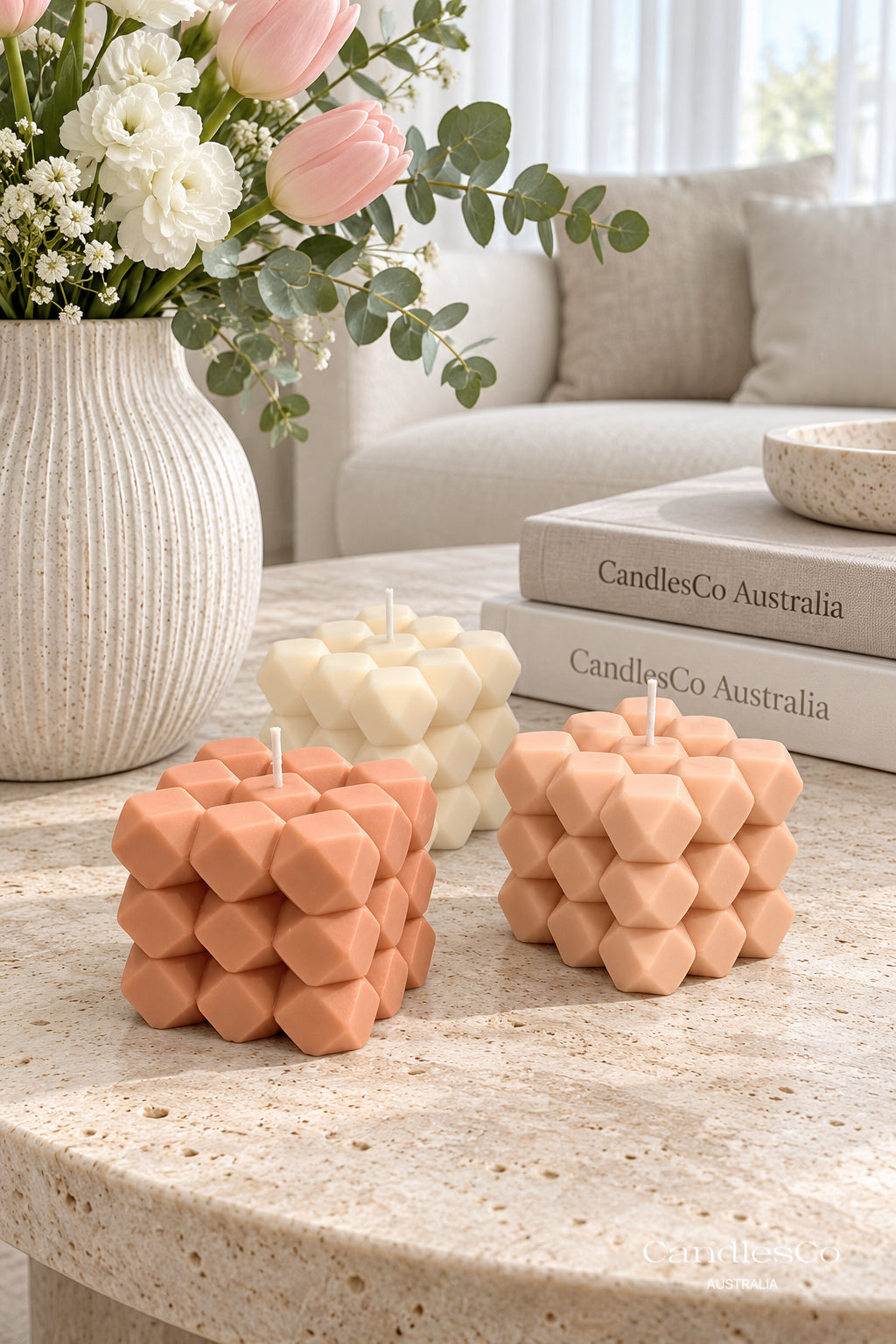 Geometric Diamond Bubble Cube Candle – Handmade Sculptural Soy Candle | Modern Home Décor