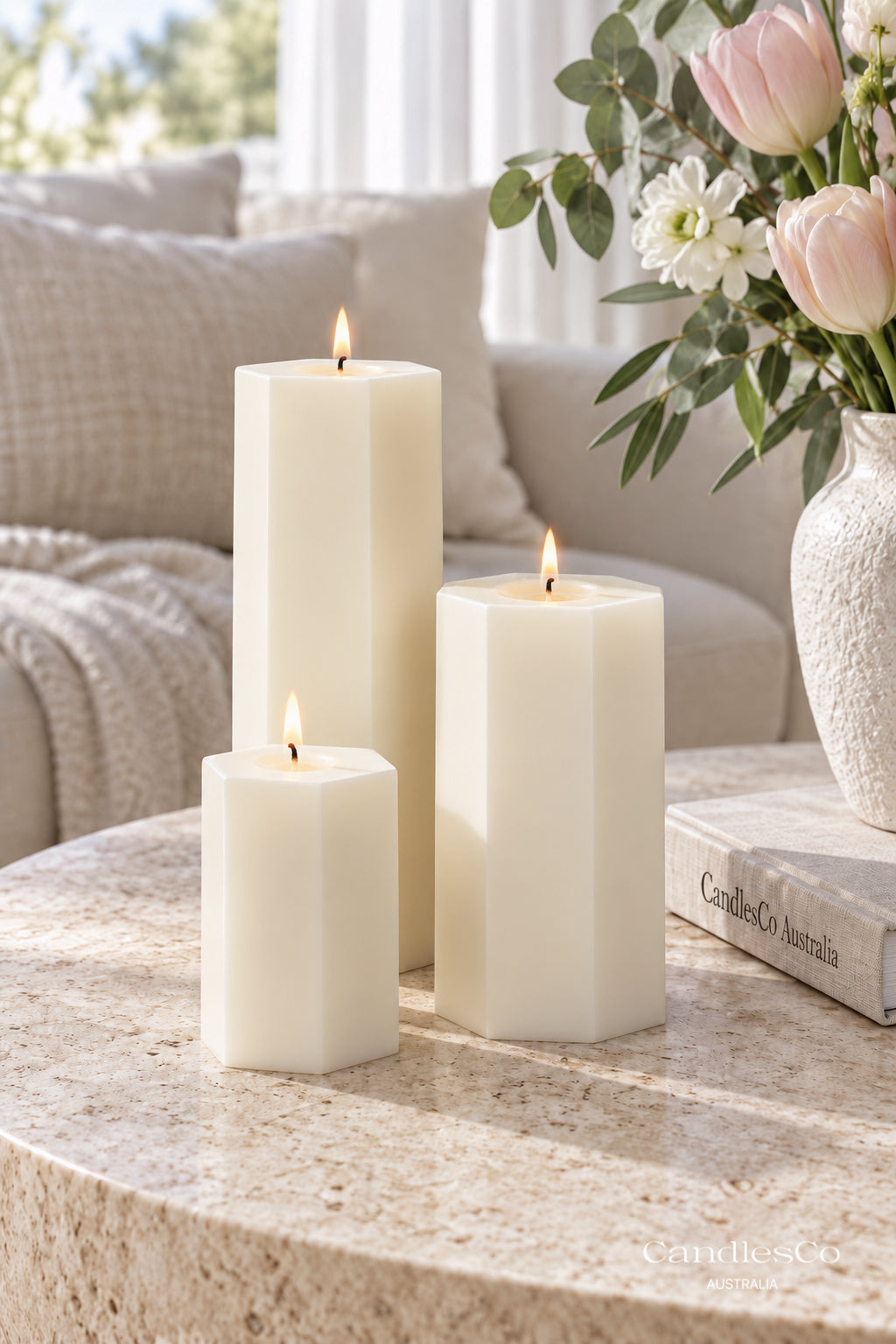 Geometric Starburst Pillar Candle – Handmade Sculptural Soy Candle
