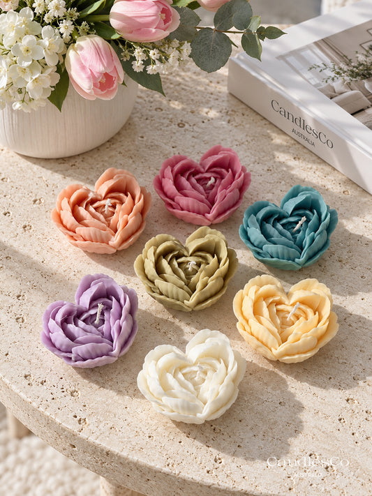 Heart Peony Flower Candle – Handmade Unscented Soy Wax Candle | Floral Wedding Favours & Romantic Gifts