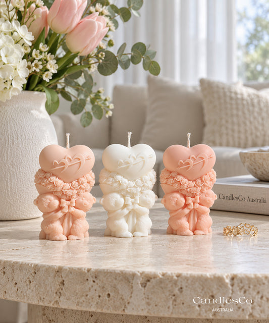 Teddy Bear Heart Bouquet Candle – Handmade Unscented Soy Candle | Romantic Love Gift & Valentine’s Day Décor
