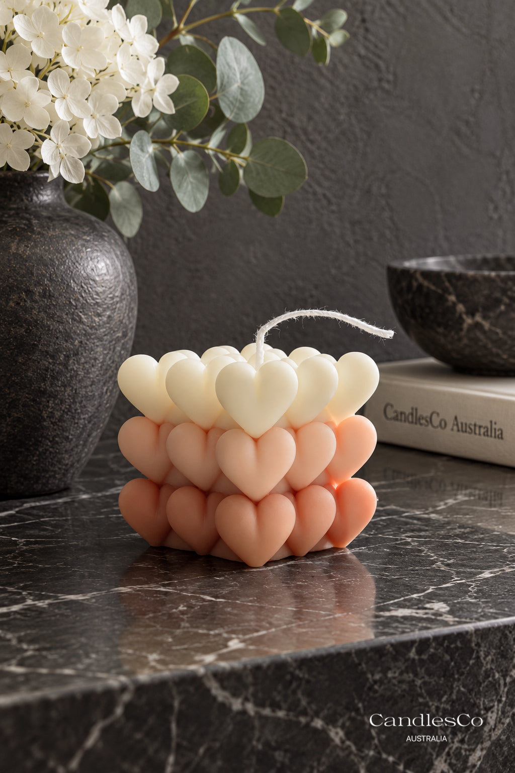 Colour Block Heart Bubble Cube Candle – Handmade Two Tone Soy Candle | Romantic Home Décor