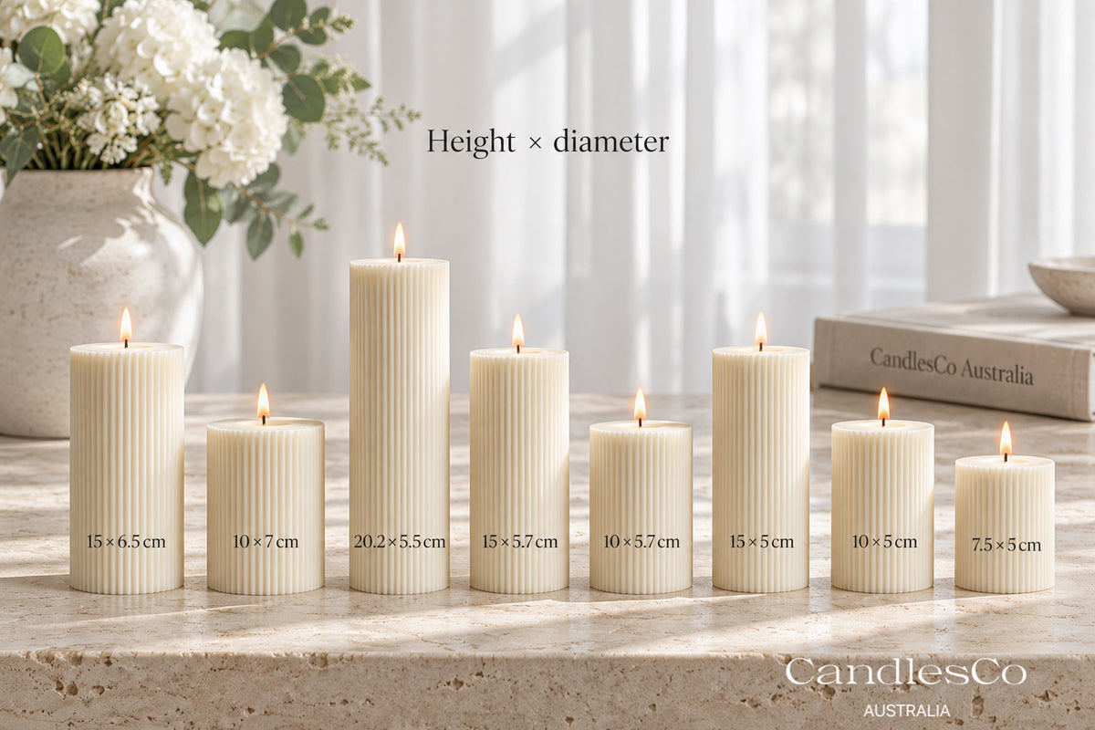 Ribbed Pillar Candle – Handmade Fluted Soy Candle | 8 Sizes