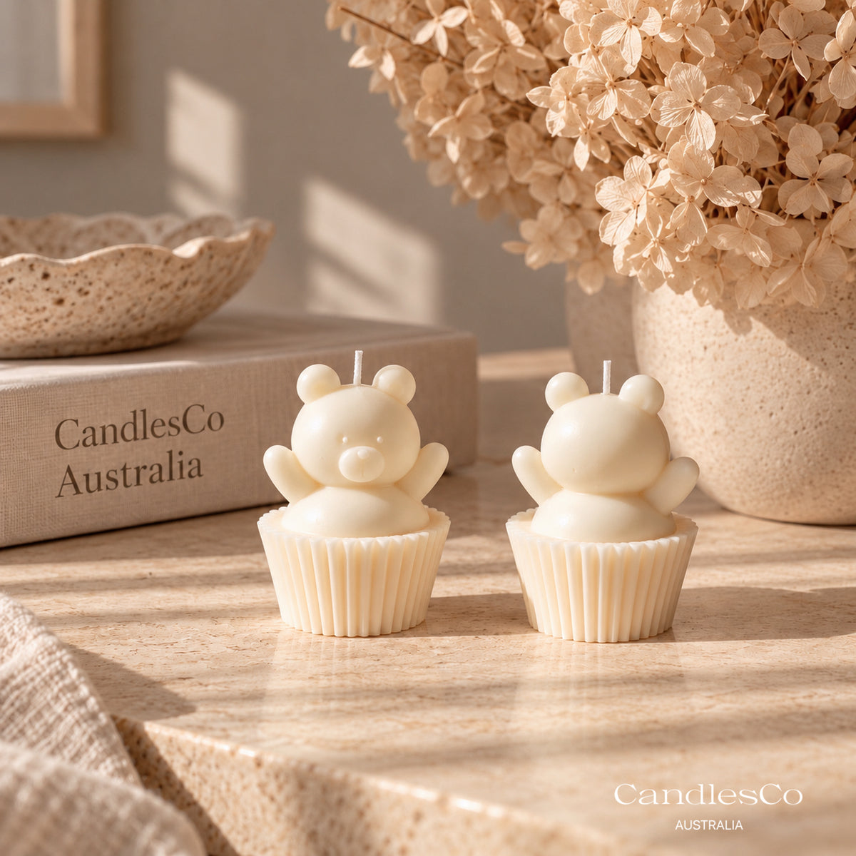 Teddy Bear Cupcake Candle – Handmade Unscented Soy Wax Candle | Cute Baby Shower Favours & Birthday Gift