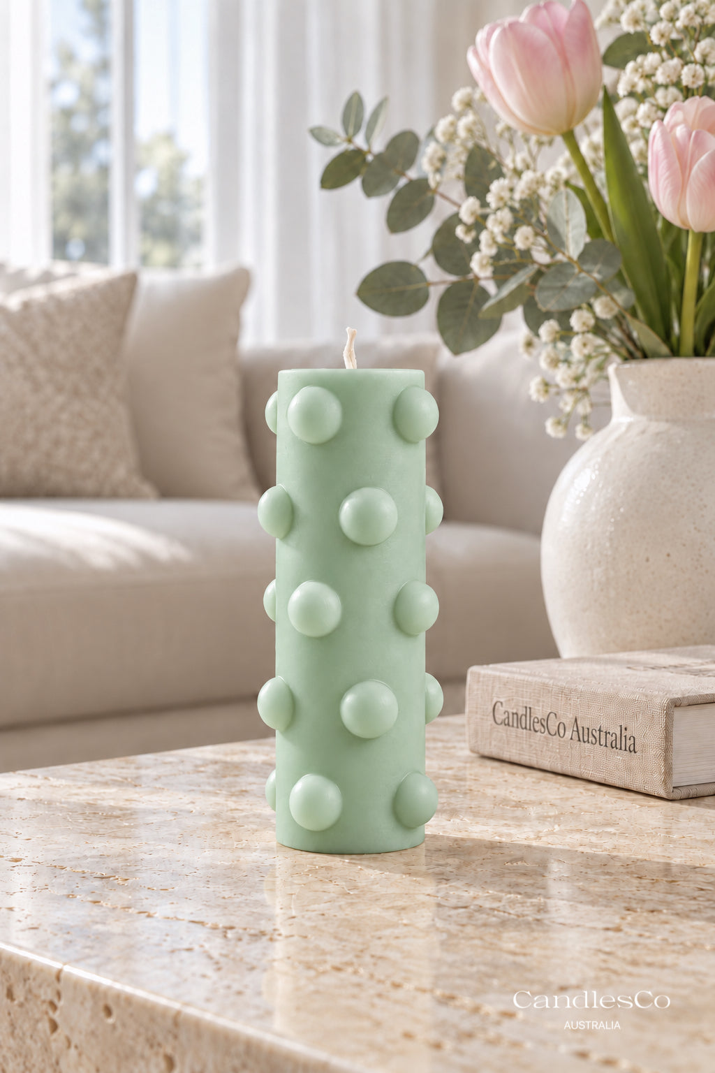 Bubble Dot Pillar Candle – Handmade Sculptural Soy Candle