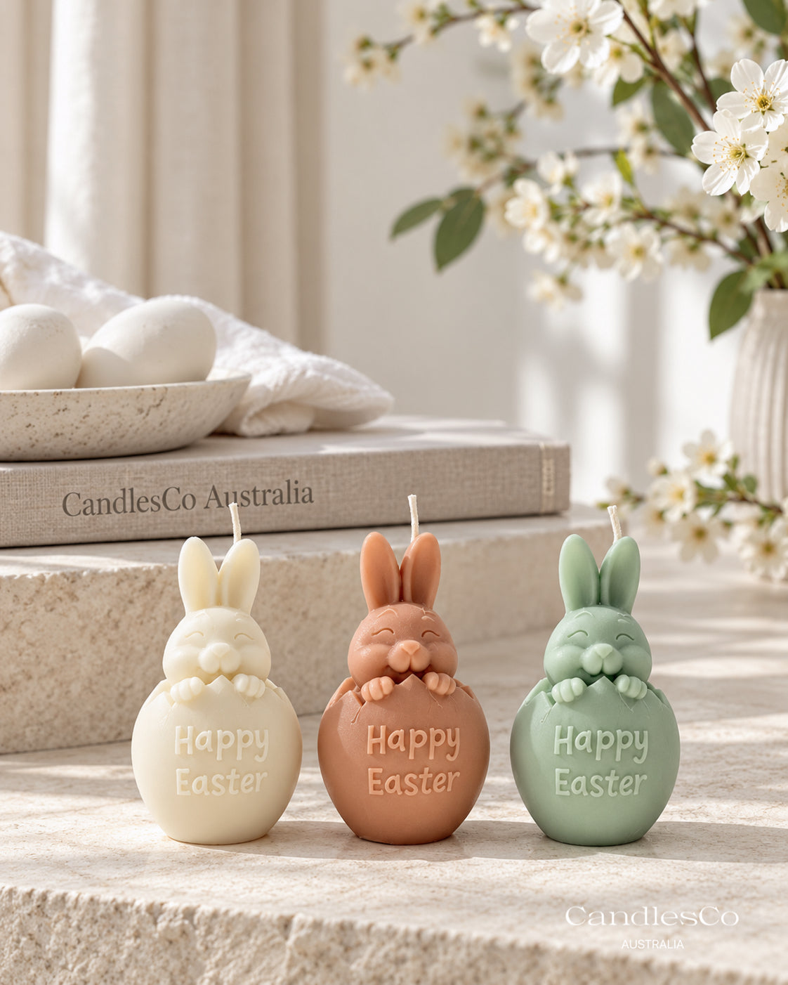Happy Easter Bunny Egg Candle – Handmade Unscented Soy Wax Candle | Easter Decorations & Bunny Gifts