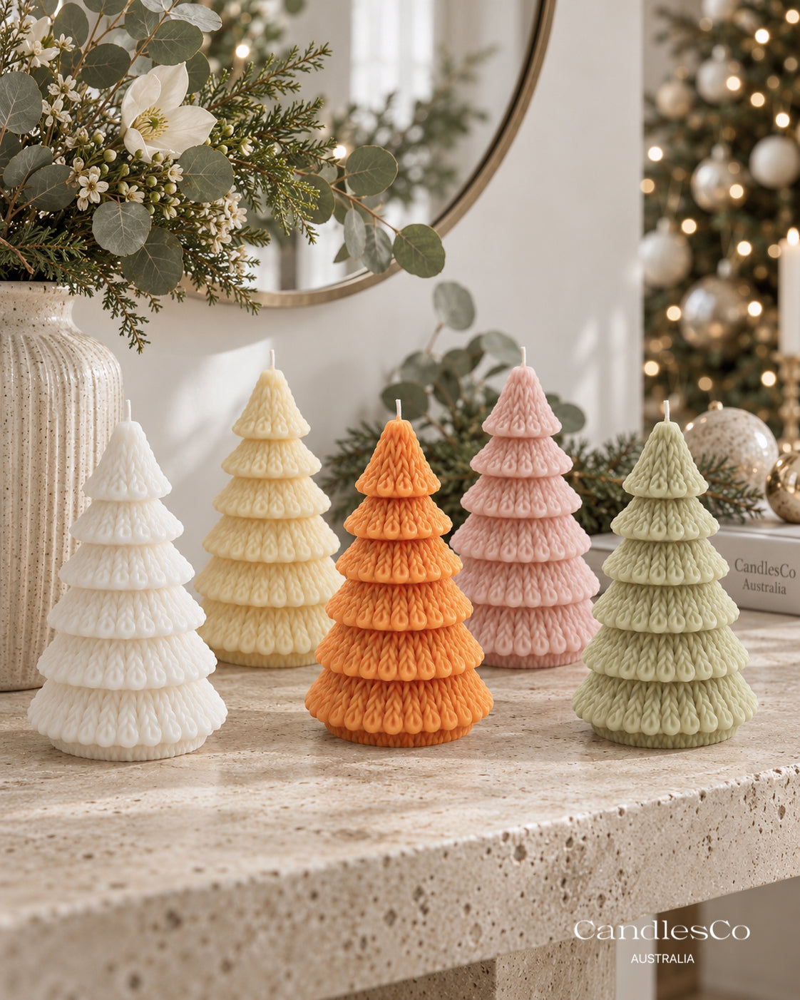 Textured Christmas Tree Candle – Handmade Unscented Soy Wax Candle