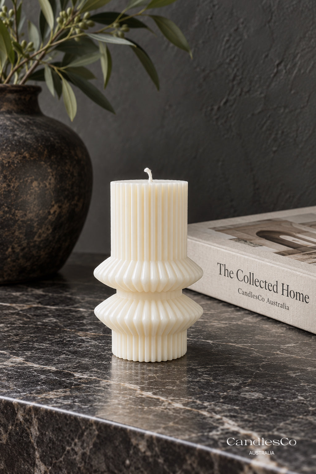 Double Tier Fluted Pillar Candle – Handmade Sculptural Soy Candle