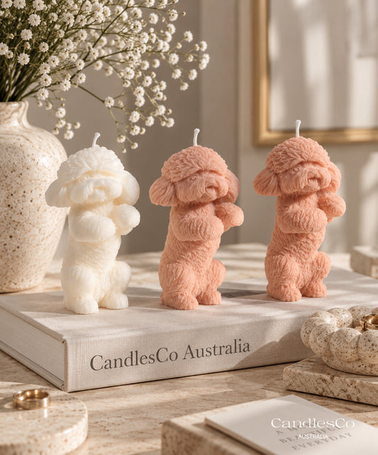 Cute Poodle Puppy Candle – Handmade Unscented Soy Wax Dog Candle | Pet Lover Gift & Sculptural Home Décor