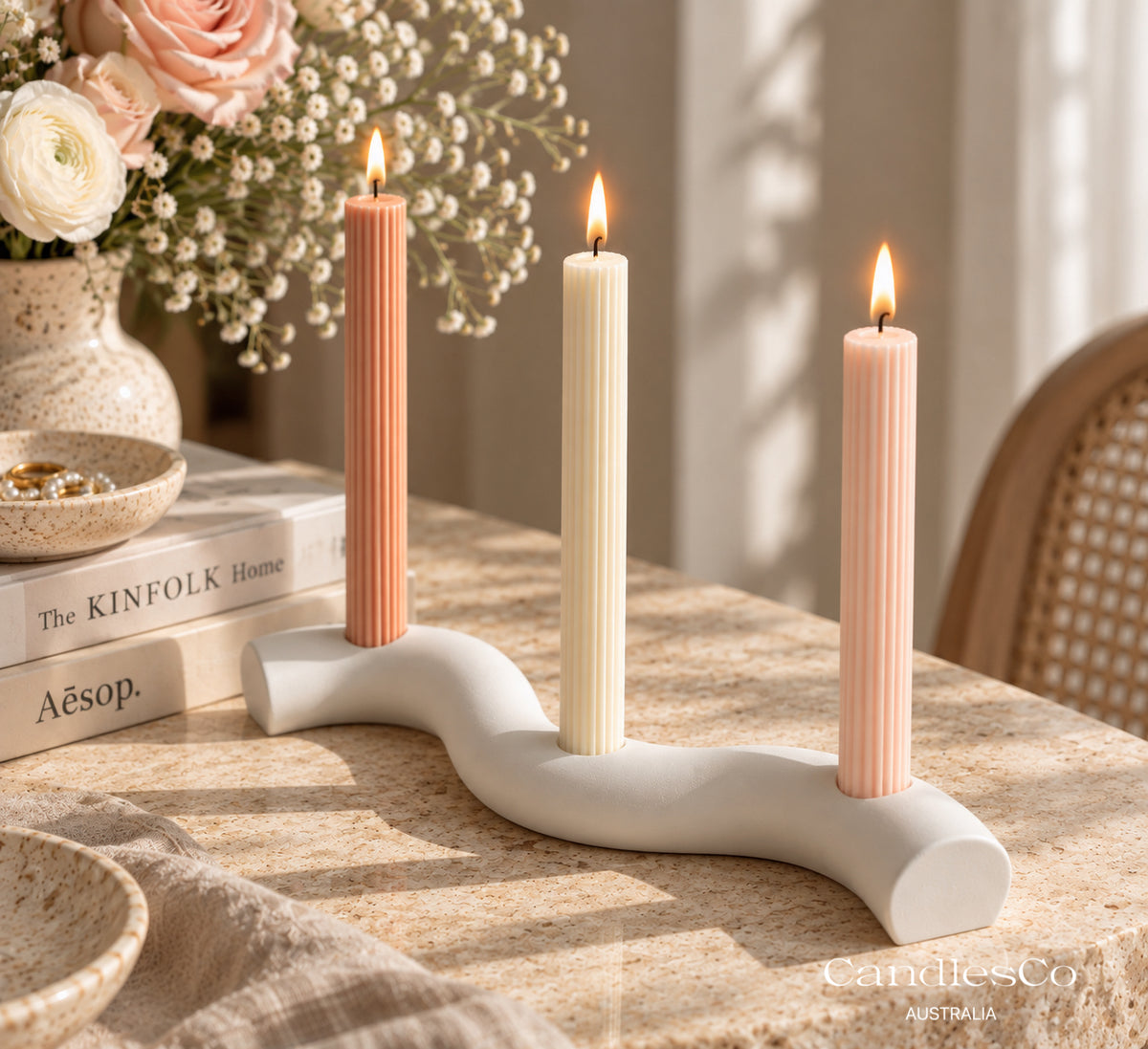 Wavy Triple Candlestick Holder | 3 Taper Candle Holder