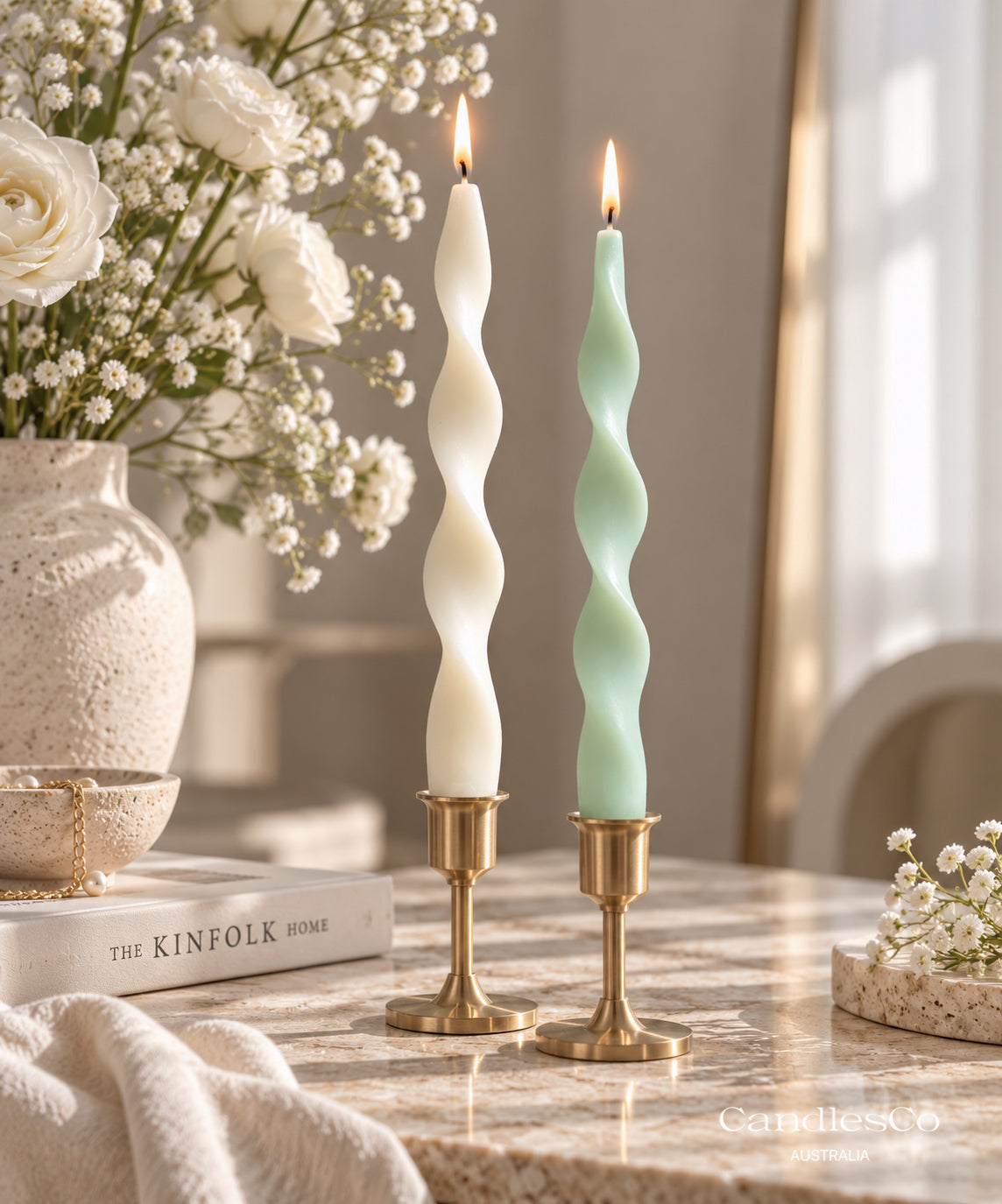 Wavy Taper Candles – Handmade Soy Wax Dinner Candles