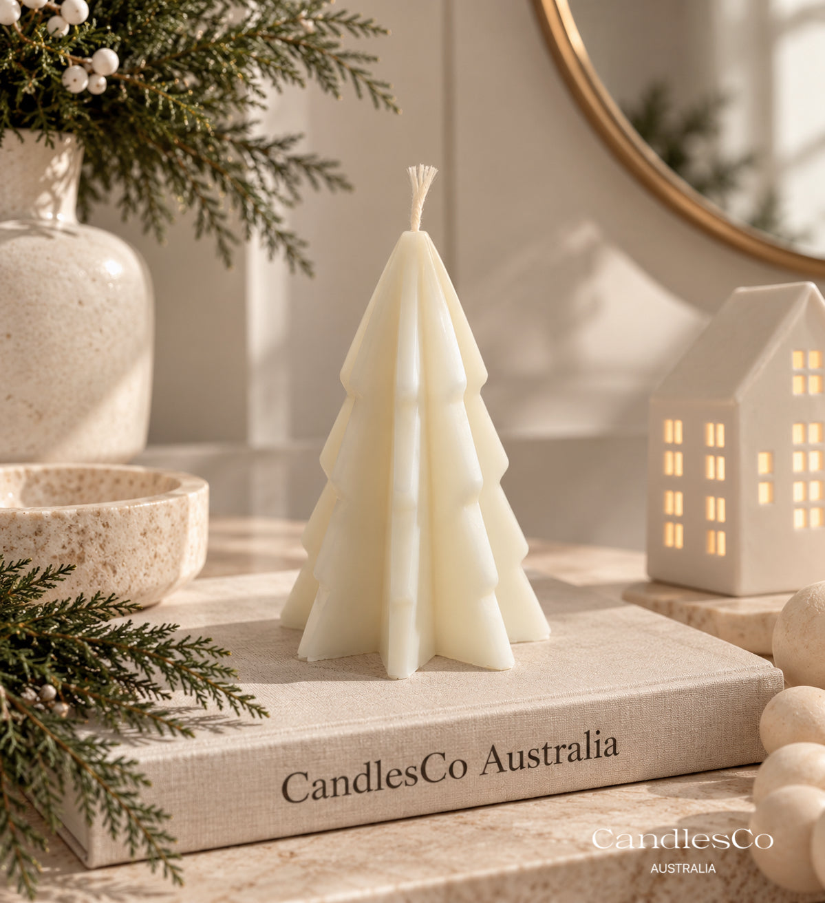 Geometric Christmas Tree Candle – Handmade Soy Wax Xmas Tree Candle | Festive Home Décor