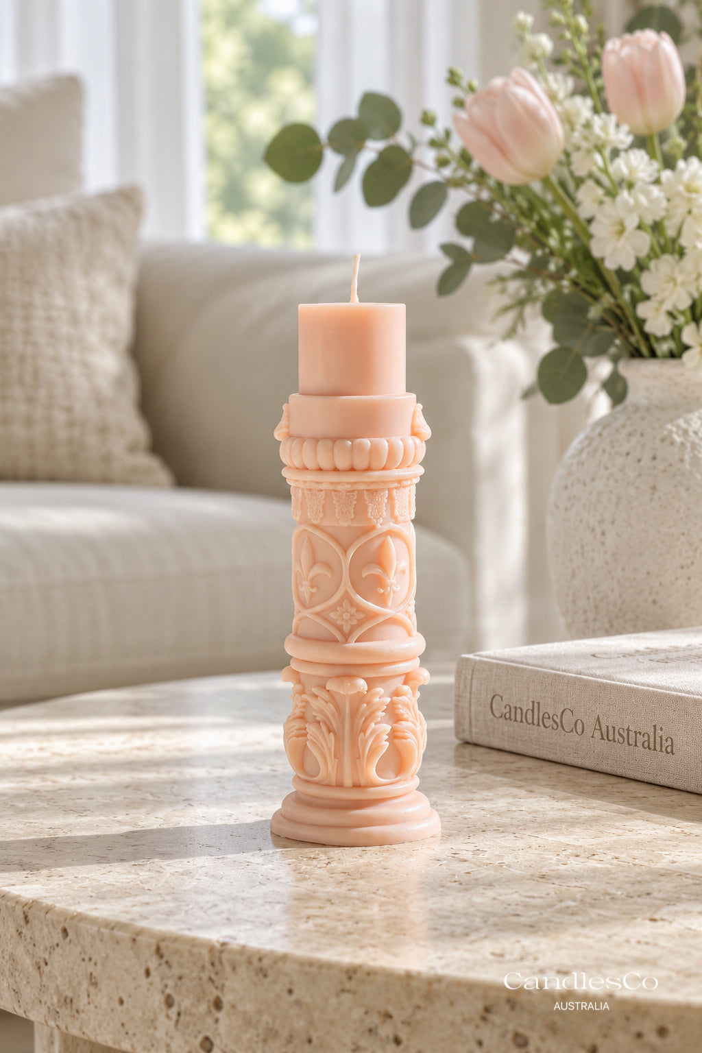 Ornate Baroque Pillar Candle – Handmade Vintage Floral Soy Candle