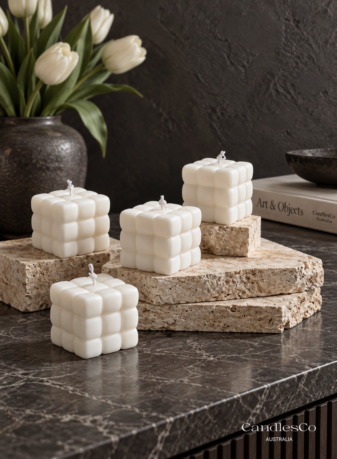 Classic Bubble Cube Candle – Handmade Sculptural Soy Candle | Modern Home Décor