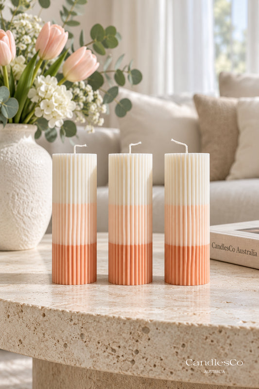 Ombre Ribbed Pillar Candle – Handmade Fluted Soy Candle | Modern Home Décor