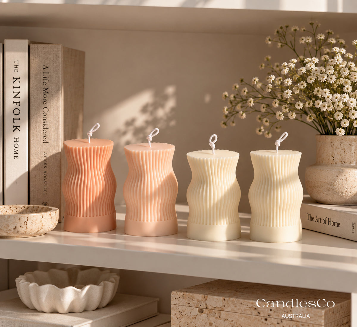 Wave Pillar Candle – Sculptural Ribbed Soy Candle
