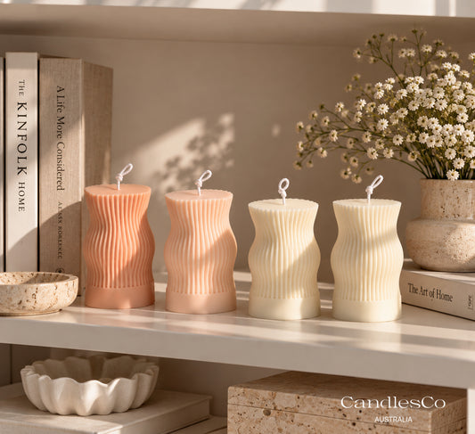 Wave Pillar Candle – Sculptural Ribbed Soy Candle
