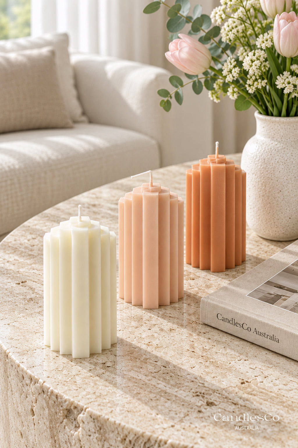 Geometric Starburst Pillar Candle – Handmade Sculptural Soy Candle