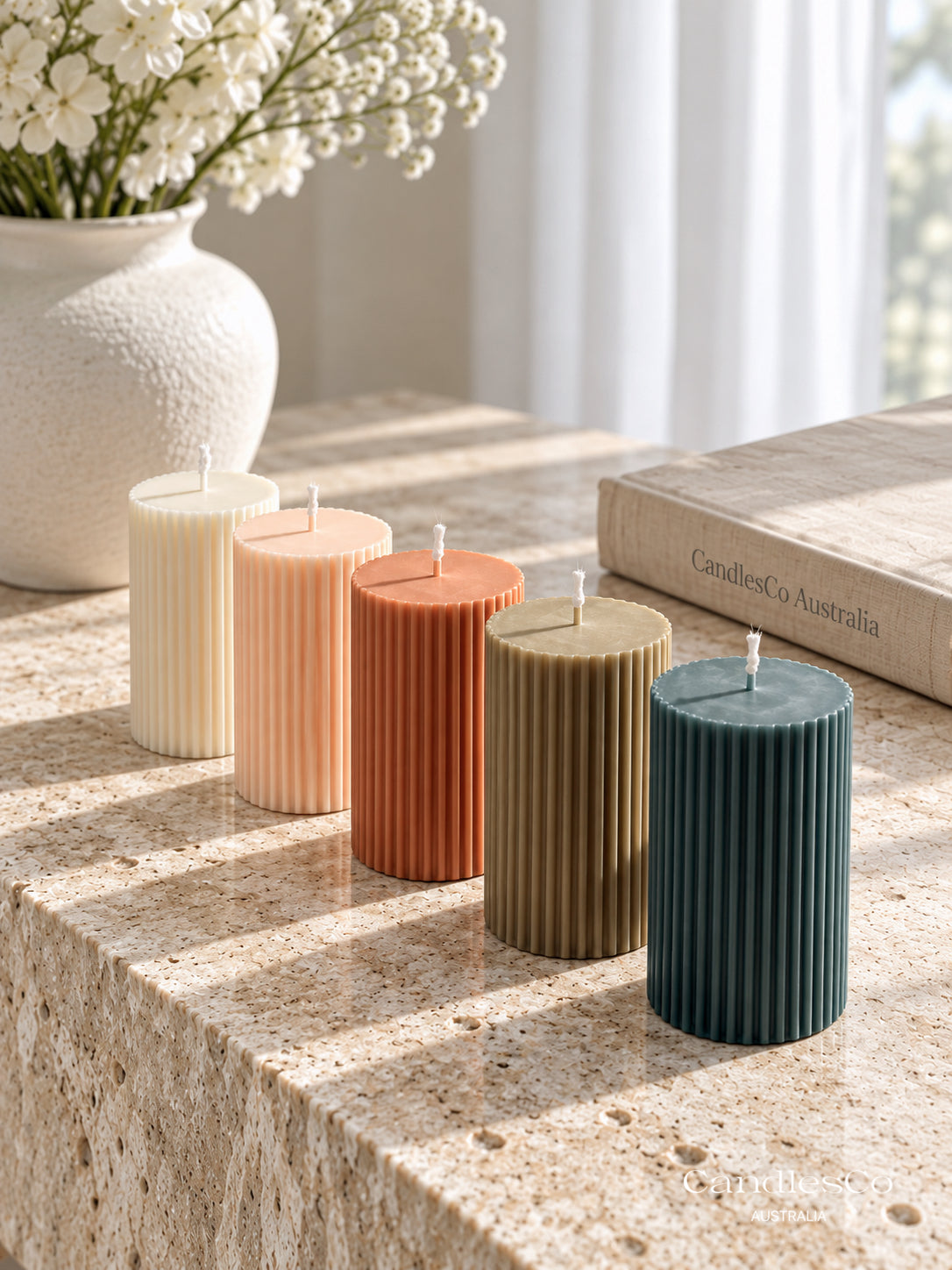 Short Ribbed Pillar Candle – Handmade Fluted Soy Candle