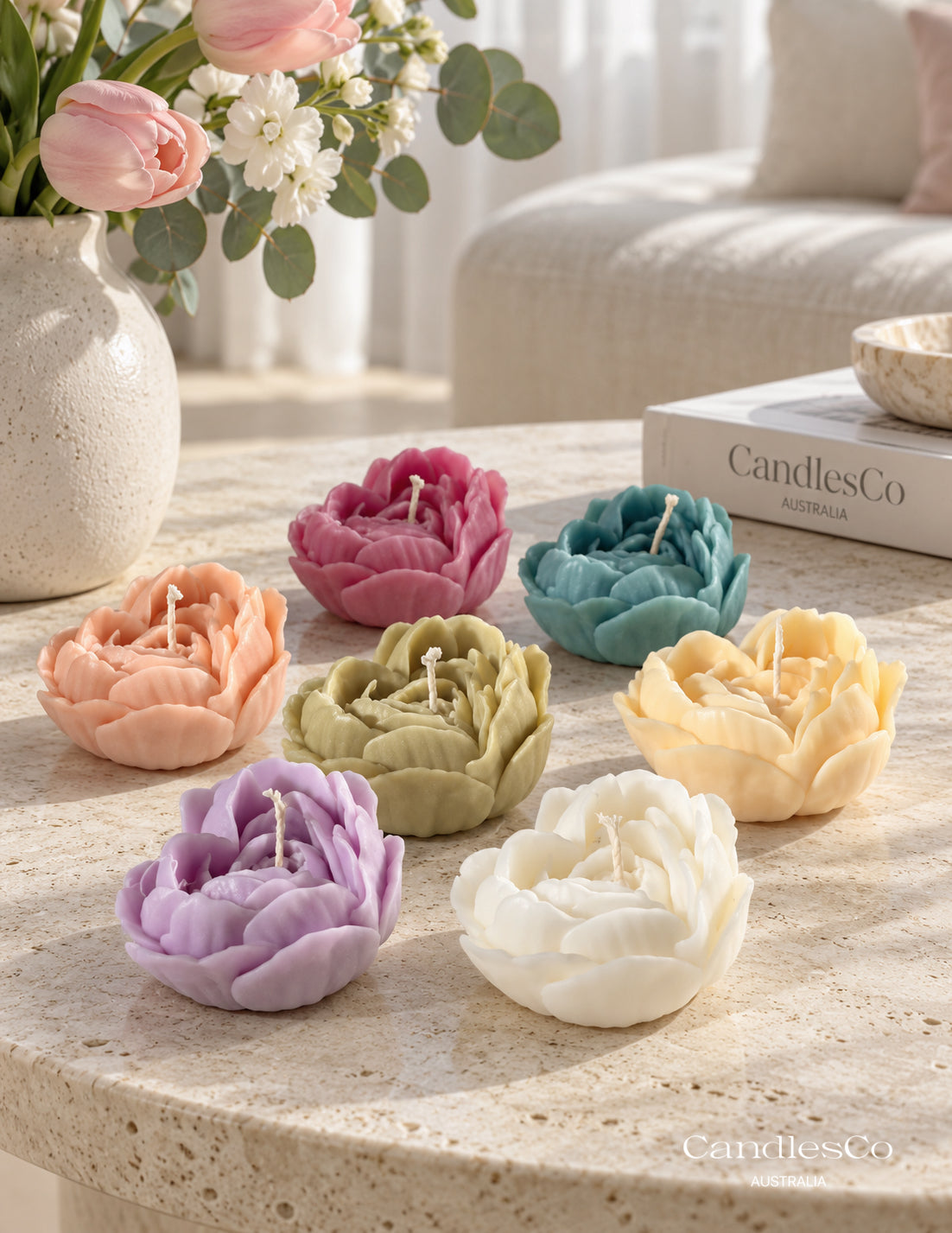Heart Peony Flower Candle – Handmade Unscented Soy Wax Candle | Floral Wedding Favours & Romantic Gifts