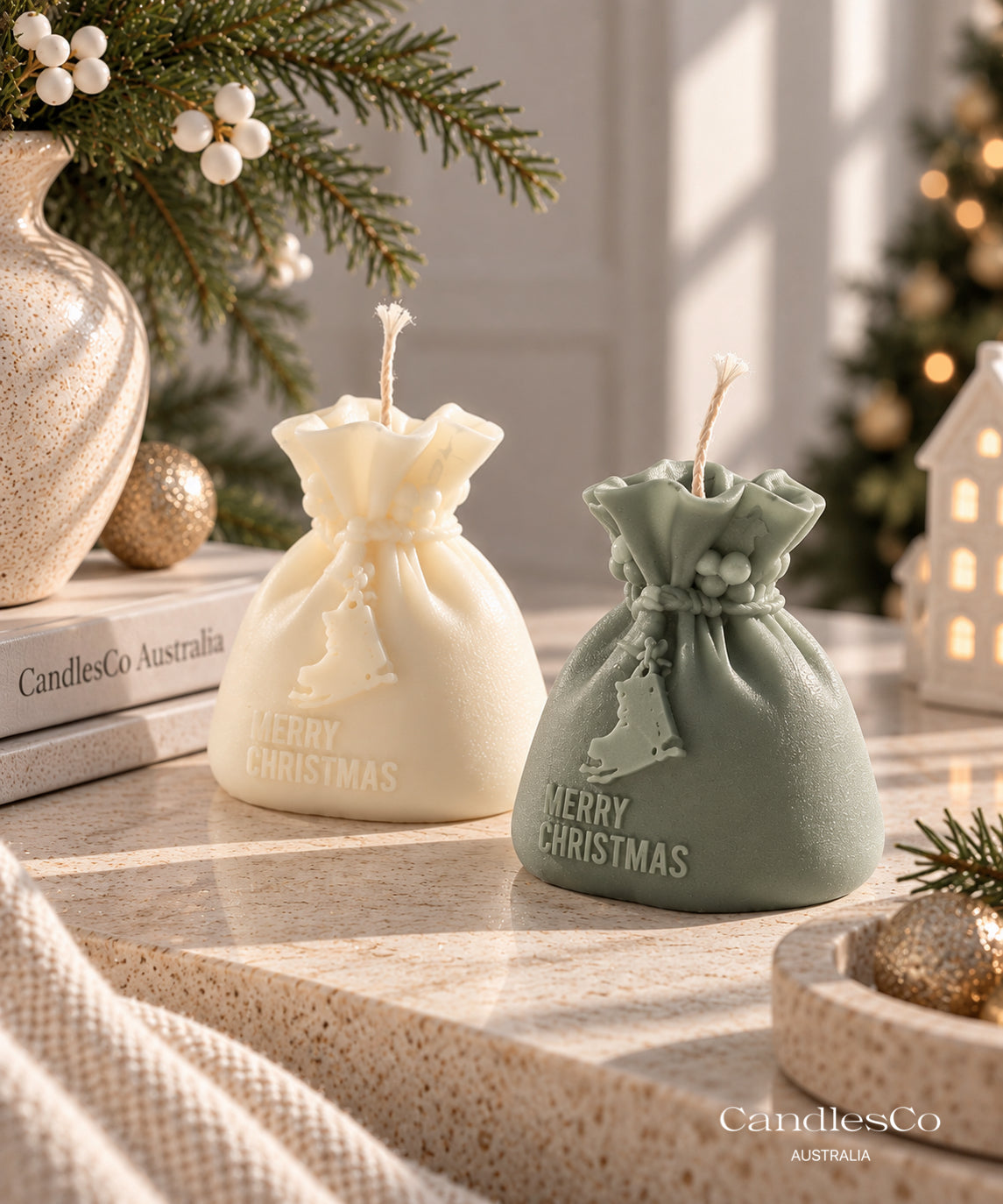 Merry Christmas Gift Sack Candle – Handmade Soy Christmas Candle