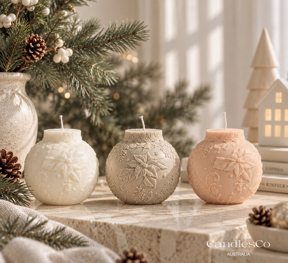 Poinsettia Bauble Candle