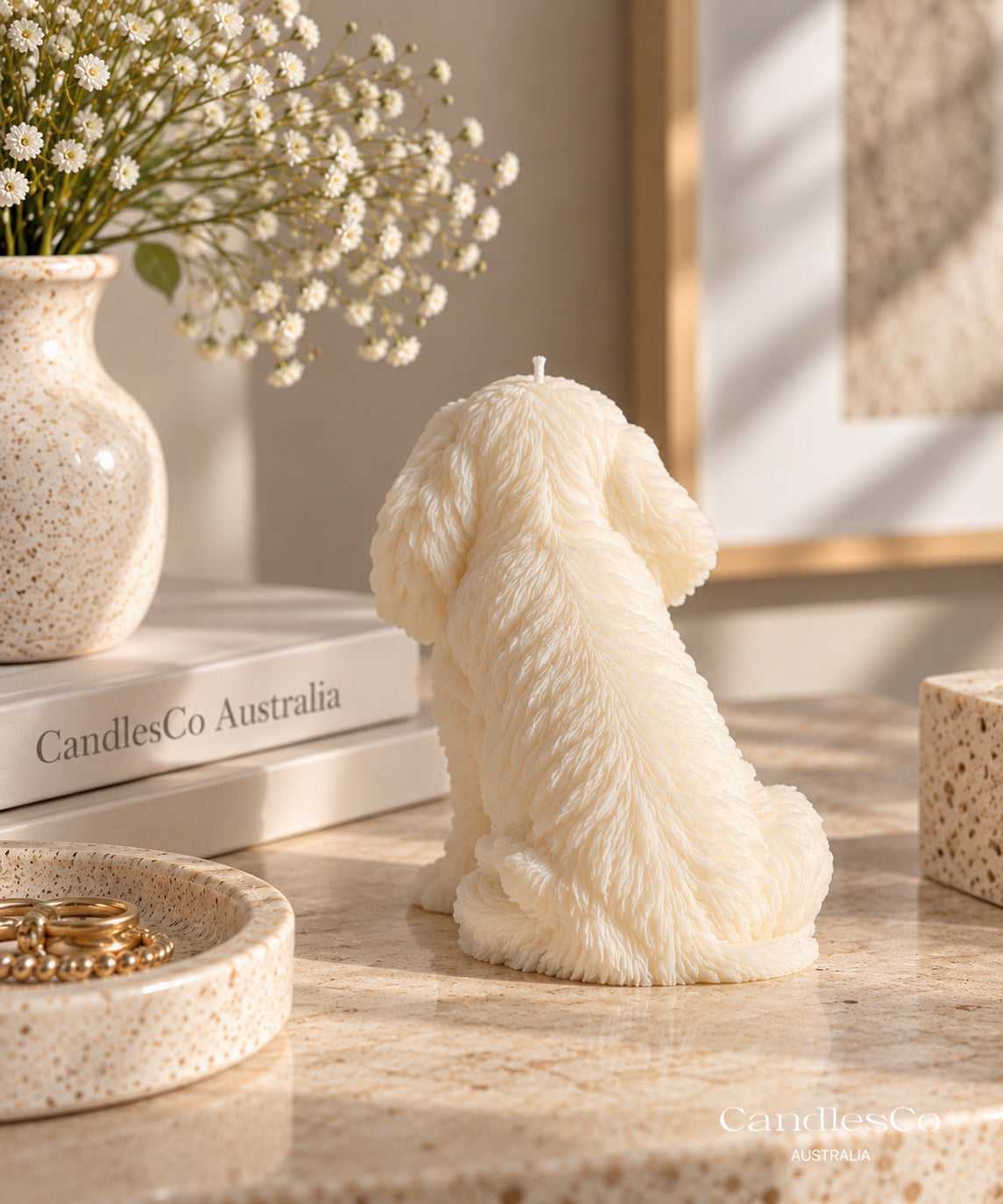 Cute Sitting Puppy Candle – Handmade Unscented Soy Wax Dog Candle | Spaniel Puppy & Pet Lover Gift