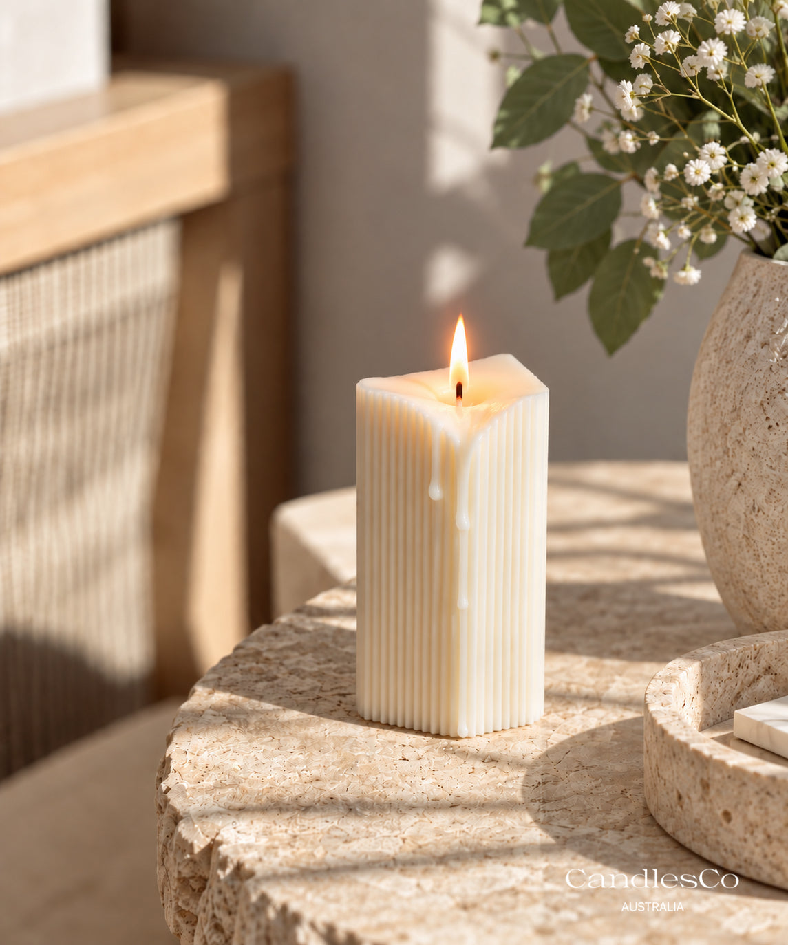 Ribbed Triangular Pillar Candle